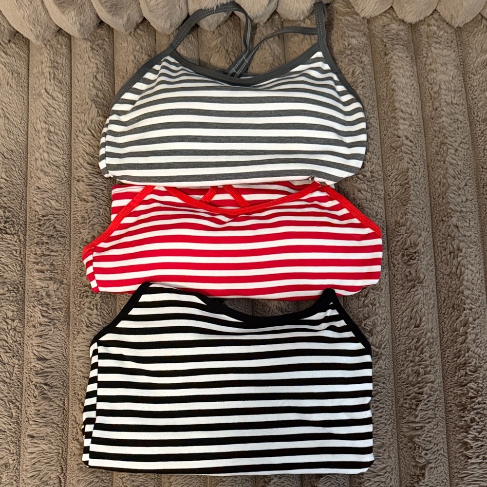 Striped Crop Tank Tops - Gray/White, Red/White, Black/White (Set of 3)